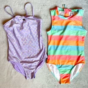 Girls Swimsuits Bundle of 2 One Piece Mermaid & Stripes Size 10/12